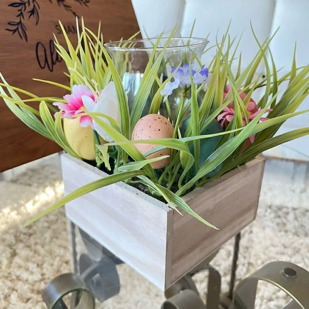 NWT Beautiful Easter Floral Candle Holder Square Wooden Box Table Centerpiece